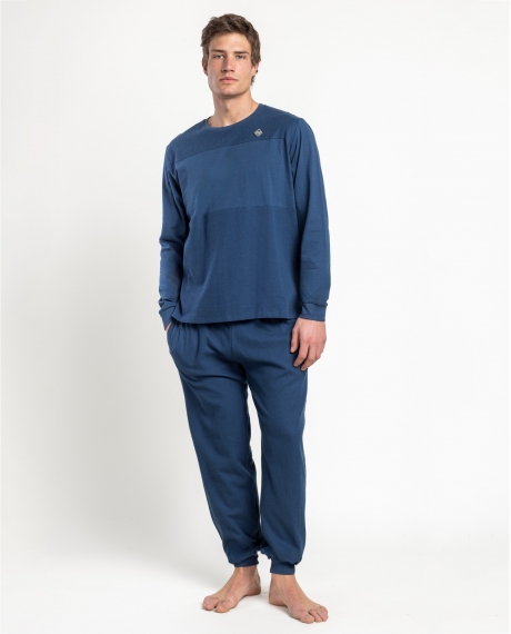 ADMAS HOME Pijama Manga Larga Honeycomb para Hombre AZUL