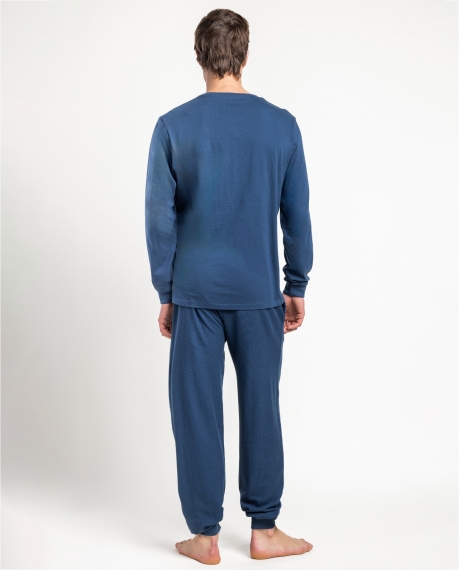 ADMAS HOME Pijama Manga Larga Honeycomb para Hombre AZUL 2