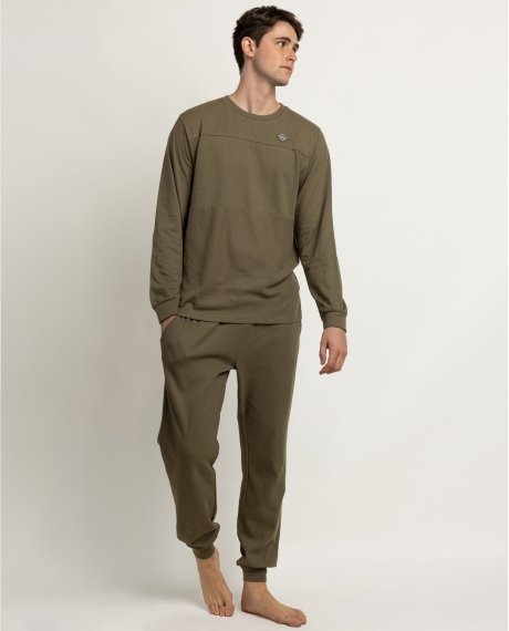 ADMAS HOME Pijama Manga Larga Honeycomb para Hombre CAQUI