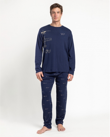 ADMAS Pijama Manga Larga Follow Your Dreams Plane para Hombre MARINO