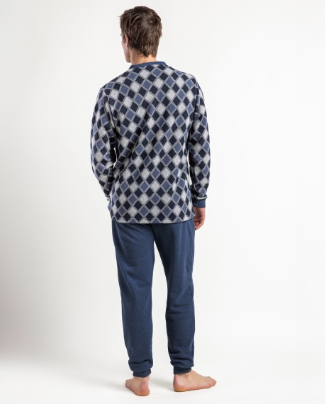 ADMAS MAGNIFIC Pijama Abierto Manga Larga Diamonds para Hombre AZUL 2