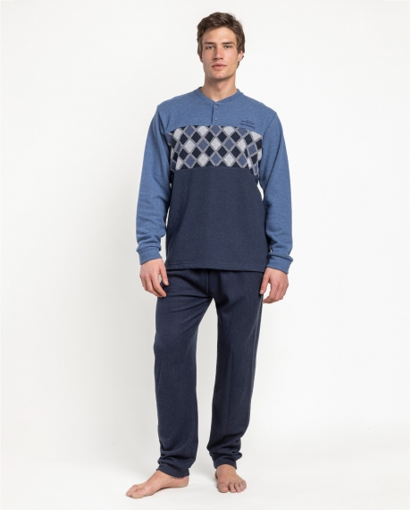 ADMAS MAGNIFIC Pijama Manga Larga Tapeta Diamonds para Hombre AZUL