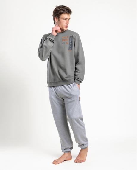 NEW PLAN Pijama Manga Larga Felpa Recycle para Hombre CAQUI