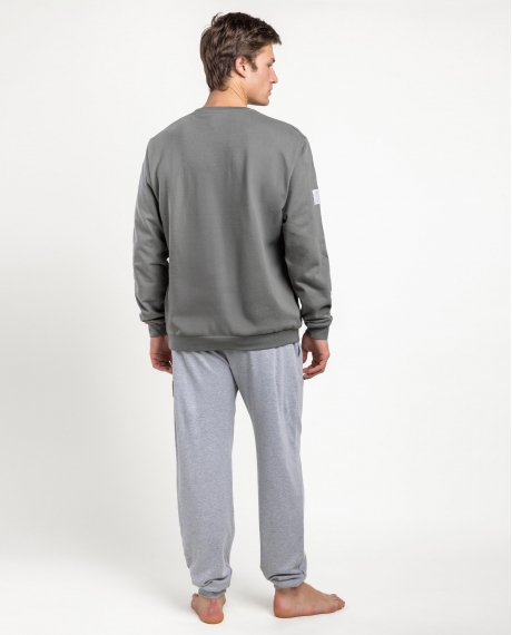 NEW PLAN Pijama Manga Larga Felpa Recycle para Hombre CAQUI 2