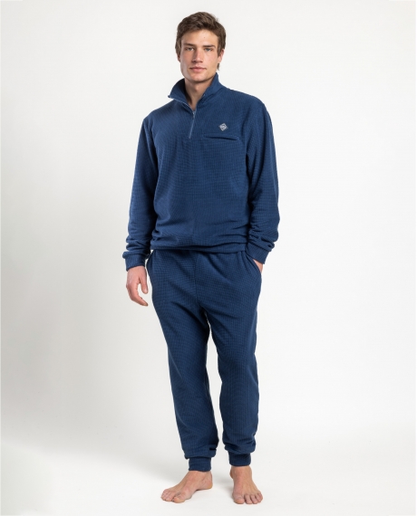 ADMAS HOME Pijama Calentito Manga Larga Honeycomb para Hombre AZUL