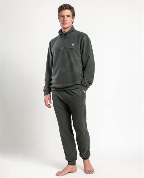 ADMAS HOME Pijama Calentito Manga Larga Honeycomb para Hombre CAQUI
