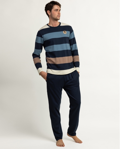 ADMAS Pijama Manga Larga Stripes Gentleman para Hombre AZUL