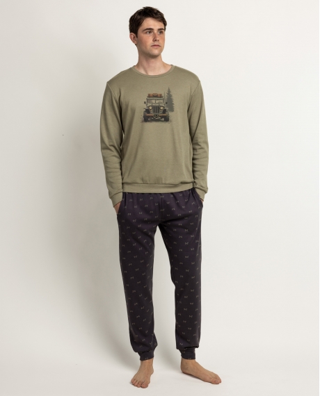 ADMAS Pijama Manga Larga Camp Car para Hombre CAQUI