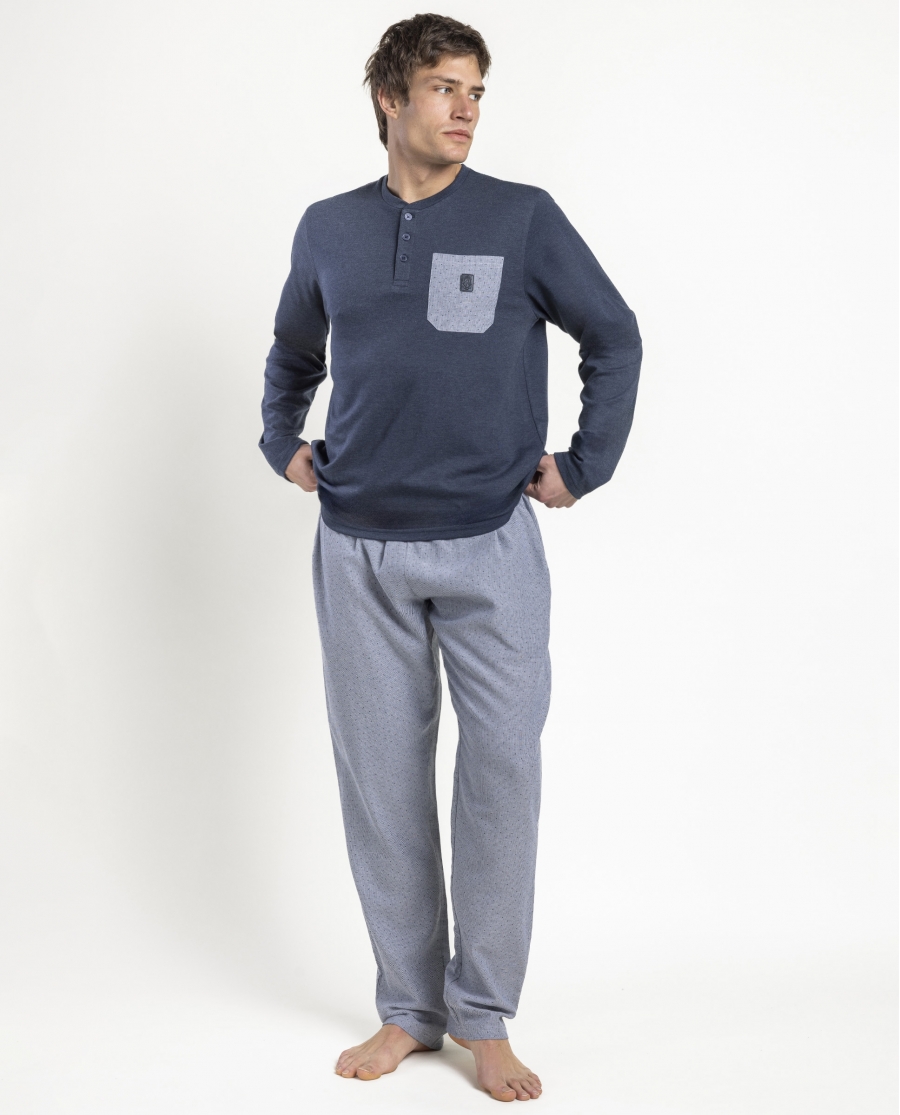 ADMAS CLASSIC Pijama Manga Larga Tapeta Stone para Hombre AZUL