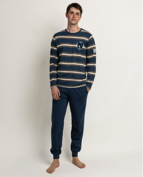 NEW PLAN Pijama Manga Larga Rayas Terrain para Hombre AZUL