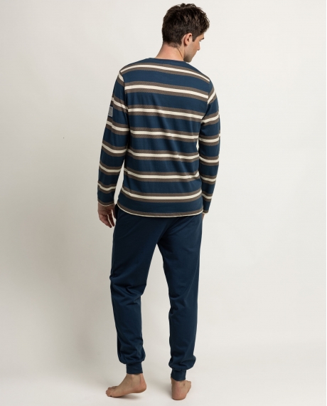 NEW PLAN Pijama Manga Larga Rayas Terrain para Hombre AZUL 2