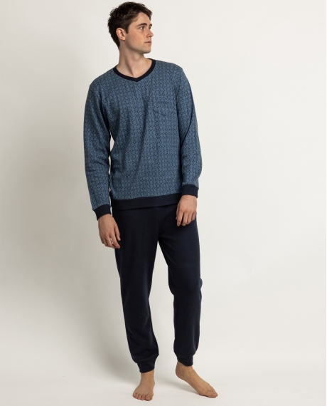 ADMAS MAGNIFIC Pijama Manga Larga Pico Stellar para Hombre AZUL