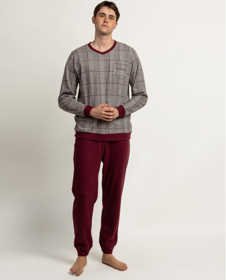 ADMAS MAGNIFIC Pijama Manga Larga Pico Windsor para Hombre GRANATE