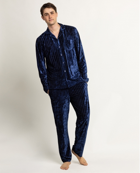 ADMAS LUXURY Pijama Abierto Manga Larga Luxe Stripes para Hombre MARINO