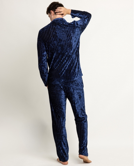 ADMAS LUXURY Pijama Abierto Manga Larga Luxe Stripes para Hombre MARINO 2