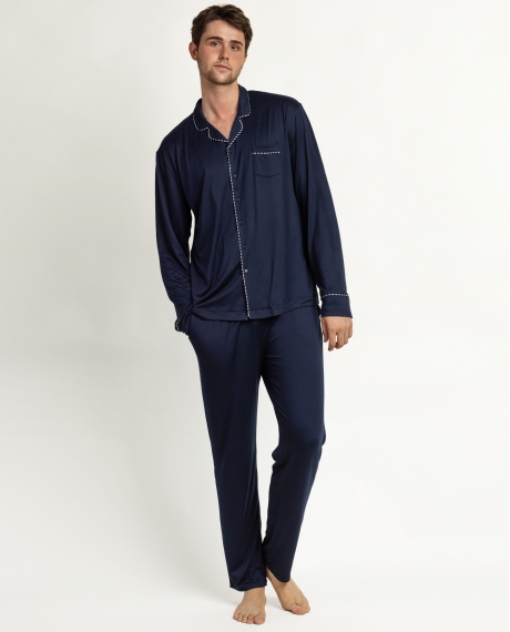 ADMAS LUXURY Pijama Abierto Manga Larga Luxury Pearl para Hombre MARINO