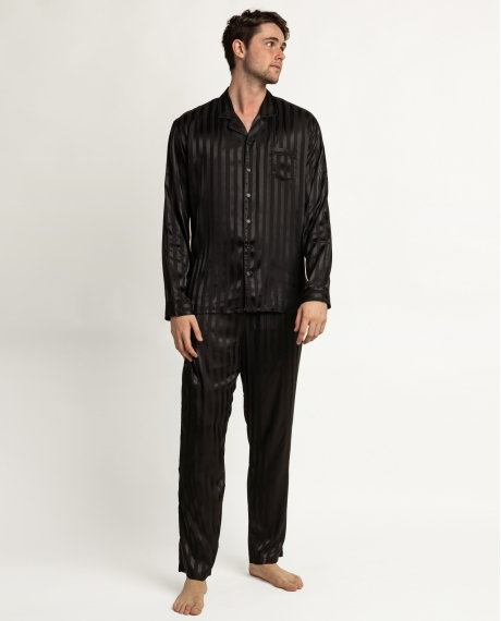 ADMAS Pijama Abierto Manga Larga Say Yes para Hombre NEGRO