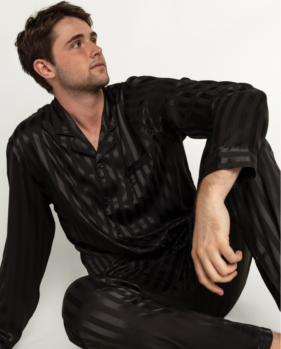 ADMAS Pijama Abierto Manga Larga Say Yes para Hombre NEGRO