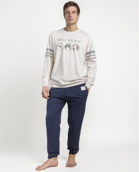 NEW PLAN Pijama Manga Larga Beige Planetary para Hombre BEIGE