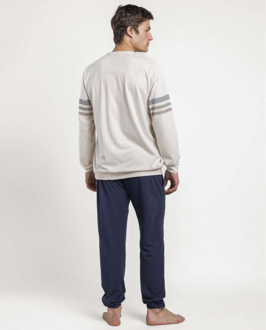 NEW PLAN Pijama Manga Larga Beige Planetary para Hombre BEIGE