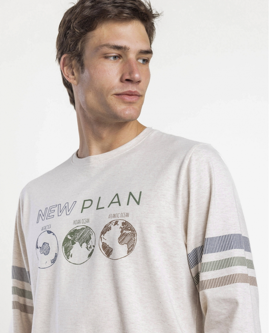 NEW PLAN Pijama Manga Larga Beige Planetary para Hombre BEIGE