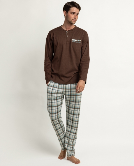 ADMAS Pijama Manga Larga Tapeta Be Kind To Yourself para Hombre MARRON