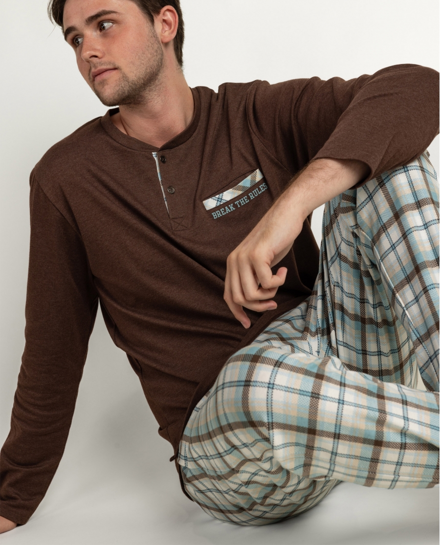 ADMAS Pijama Manga Larga Tapeta Be Kind To Yourself para Hombre MARRON