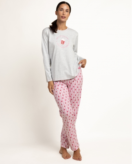 ADMAS Pijama Manga Larga Lady Night para Mujer GRIS JASPE