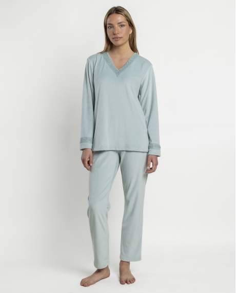 ADMAS LUXURY Pijama Manga Larga Guipure para Mujer AQUA