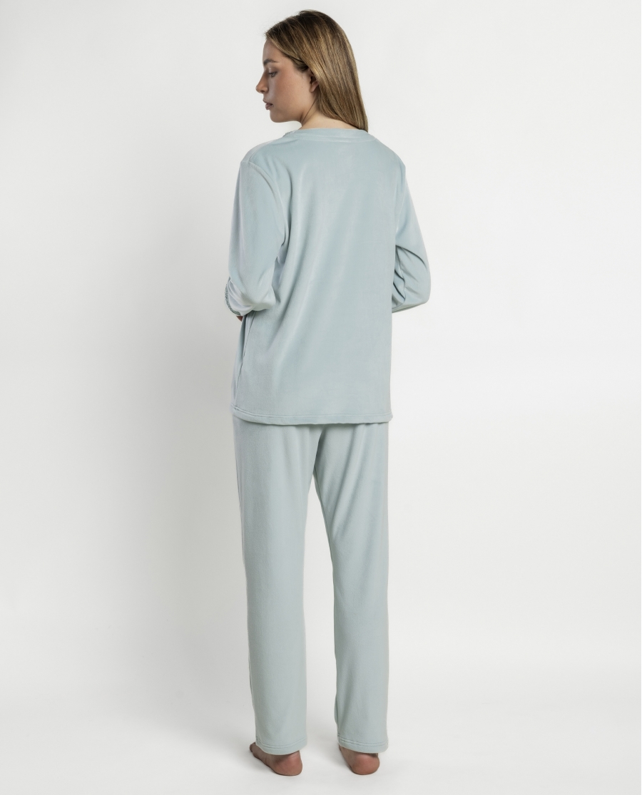 ADMAS LUXURY Pijama Manga Larga Guipure para Mujer AQUA