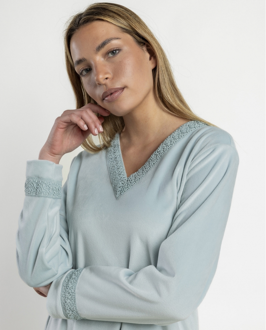 ADMAS LUXURY Pijama Manga Larga Guipure para Mujer AQUA
