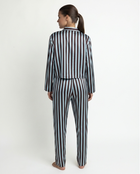 ADMAS LUXURY Pijama Abierto Manga Larga Love Stripes para Mujer AZUL 2
