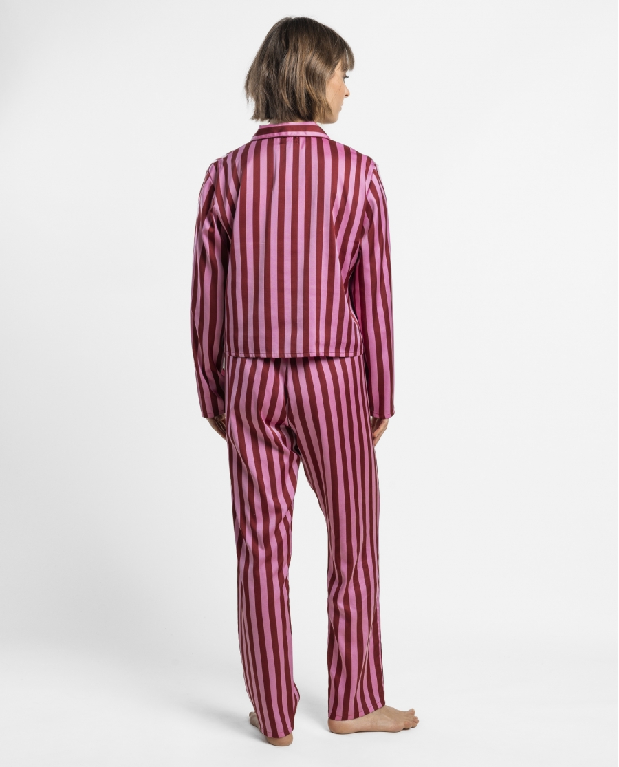 ADMAS LUXURY Pijama Abierto Manga Larga Love Stripes para Mujer ROSA