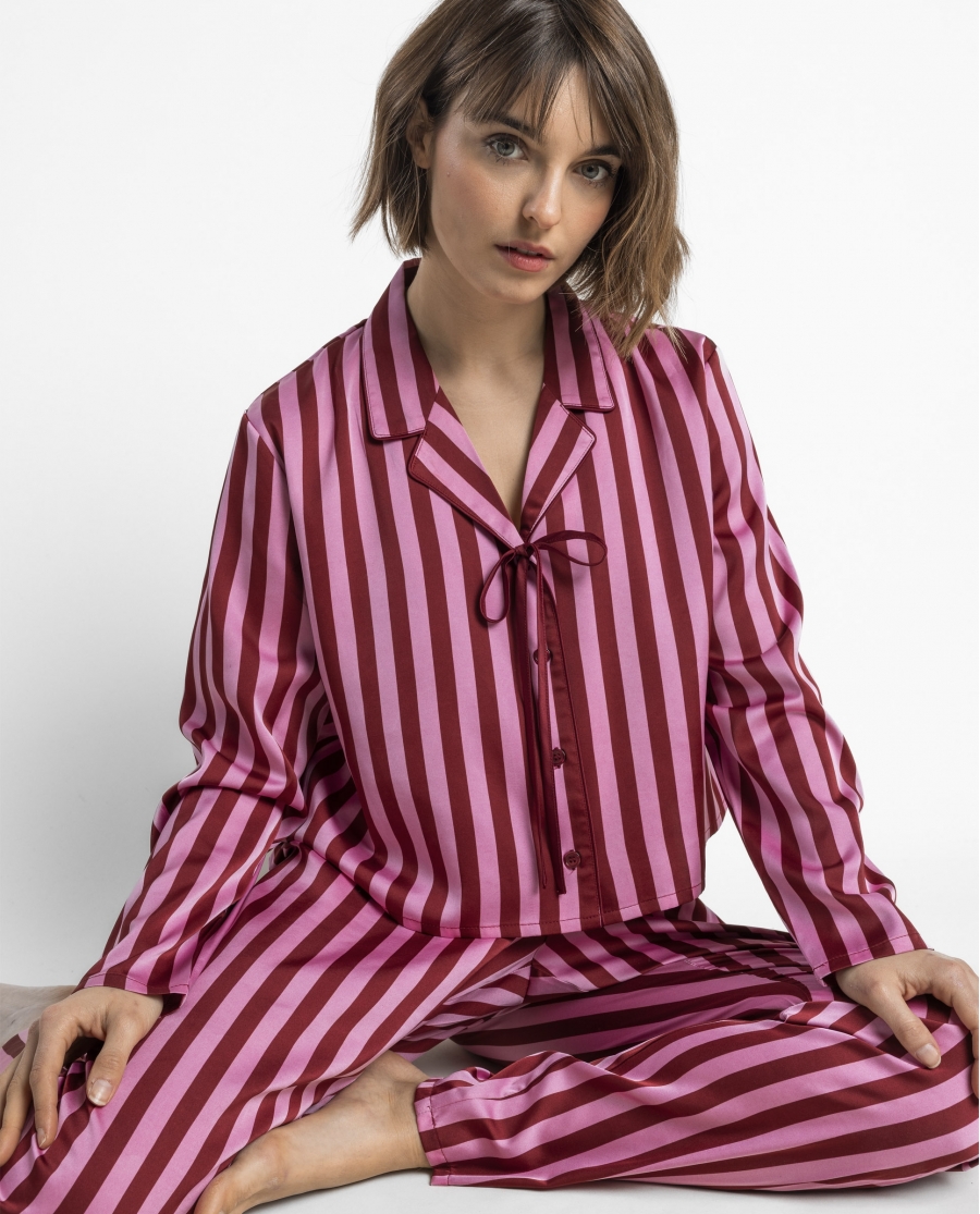 ADMAS LUXURY Pijama Abierto Manga Larga Love Stripes para Mujer ROSA