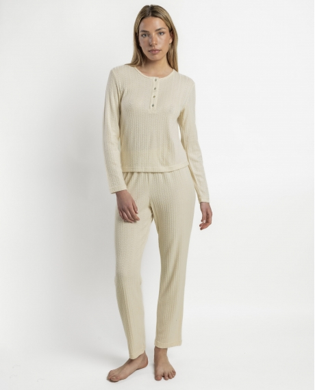 ADMAS CLASSIC Pijama Manga Larga Tricot para Mujer CRUDO