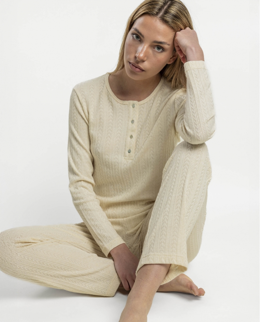 ADMAS CLASSIC Pijama Manga Larga Tricot para Mujer CRUDO