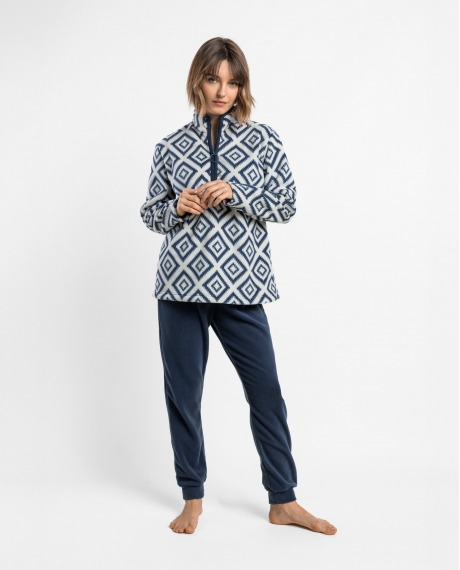 ADMAS CLASSIC Pijama Calentito Manga Larga Tribal para Mujer MARINO