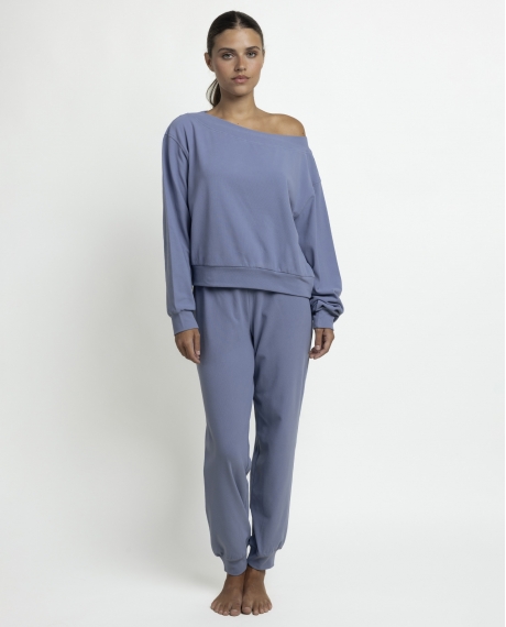 ADMAS HOME Pijama Manga Larga Cuello Ancho Yoga Girl para Mujer AZUL