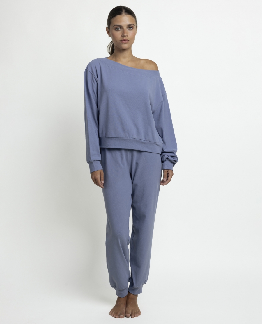 ADMAS HOME Pijama Manga Larga Cuello Ancho Yoga Girl para Mujer AZUL