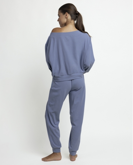 ADMAS HOME Pijama Manga Larga Cuello Ancho Yoga Girl para Mujer AZUL 2