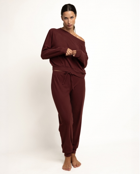 ADMAS HOME Pijama Manga Larga Cuello Ancho Yoga Girl para Mujer BURDEOS