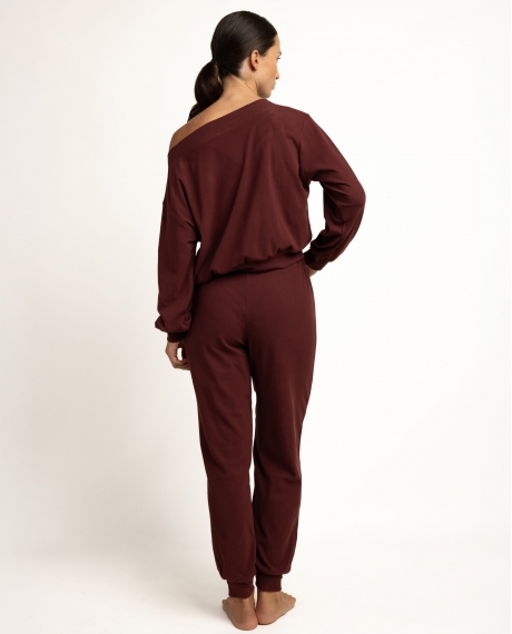 ADMAS HOME Pijama Manga Larga Cuello Ancho Yoga Girl para Mujer BURDEOS 2