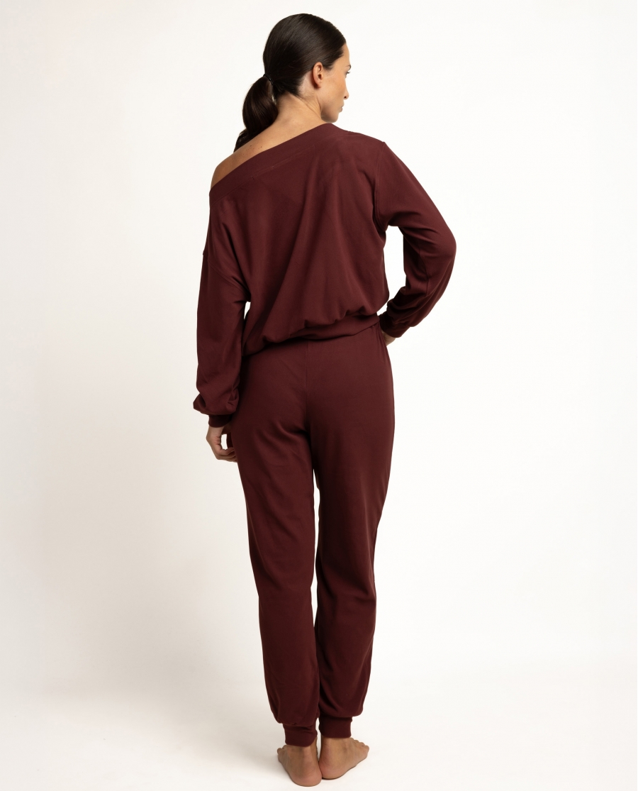 ADMAS HOME Pijama Manga Larga Cuello Ancho Yoga Girl para Mujer BURDEOS