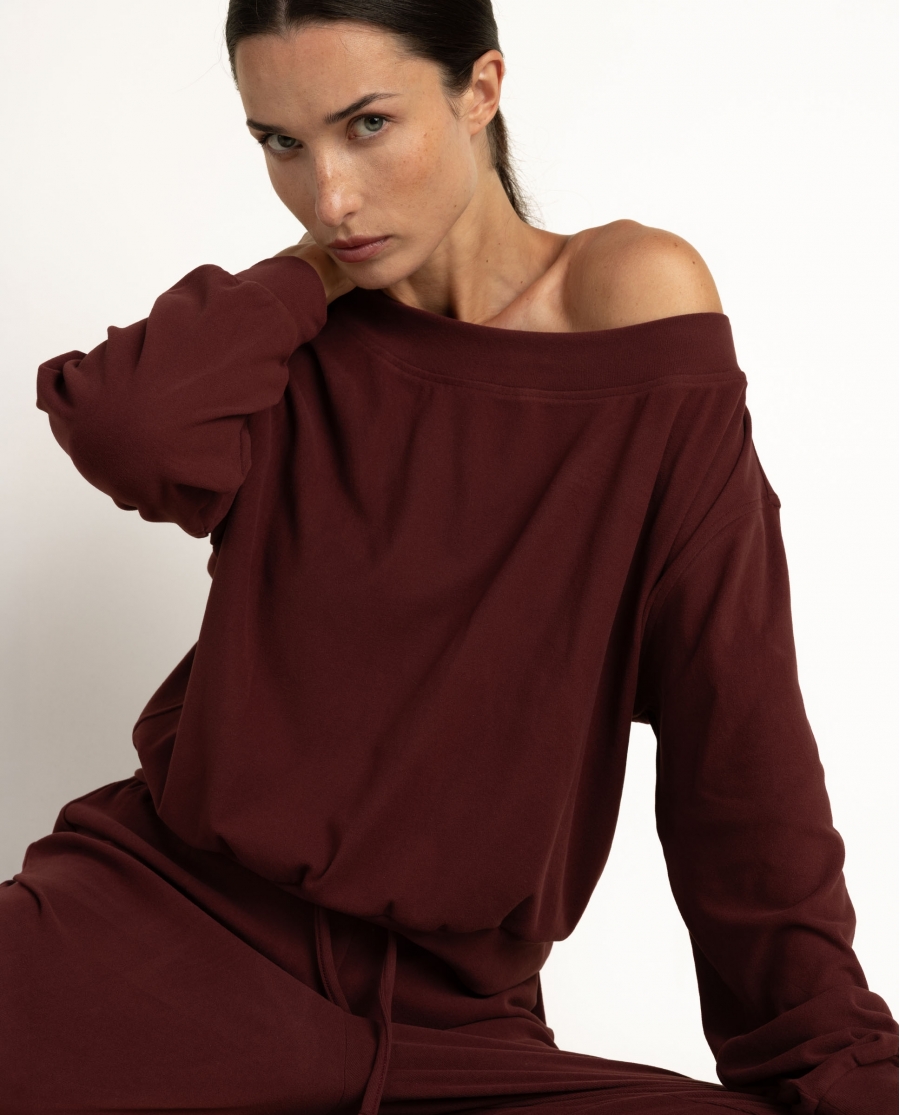 ADMAS HOME Pijama Manga Larga Cuello Ancho Yoga Girl para Mujer BURDEOS