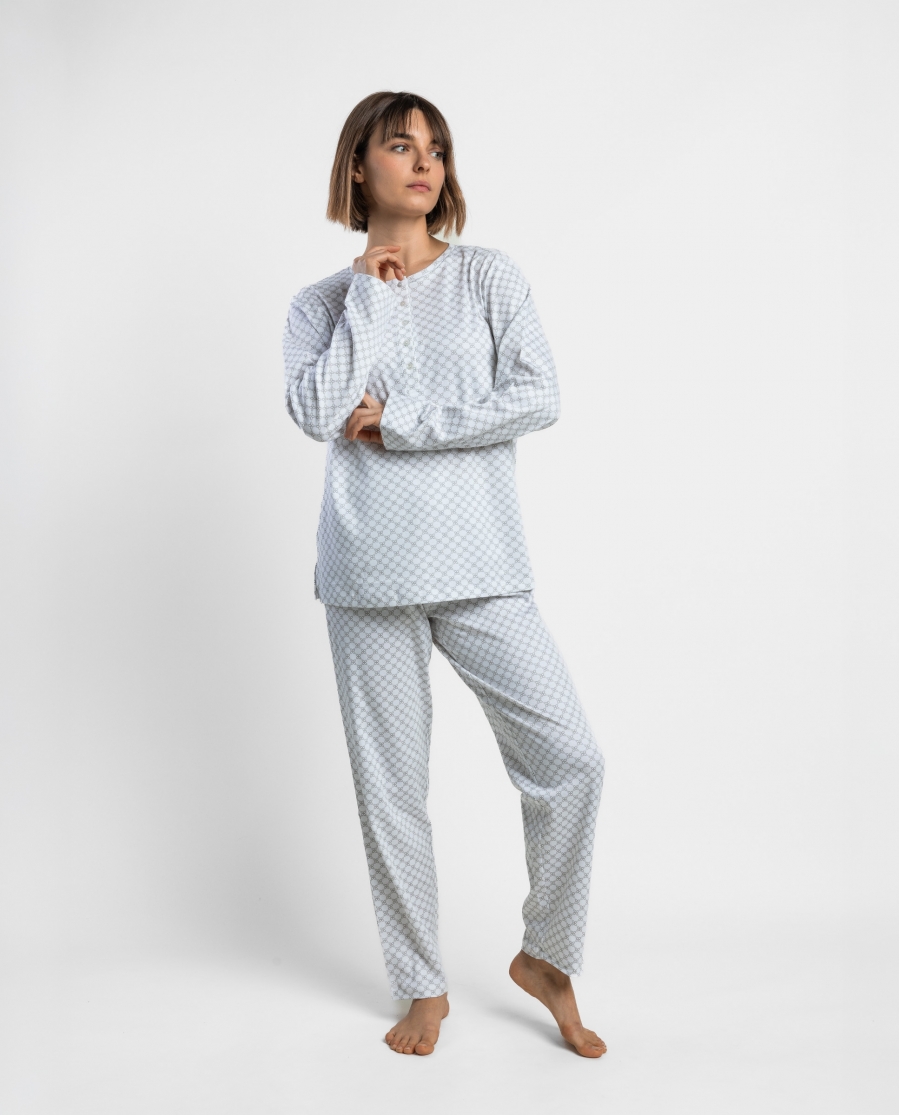 ADMAS CLASSIC Pijama Manga Larga Classic Tapeta Grey Flowers para Mujer PERLA