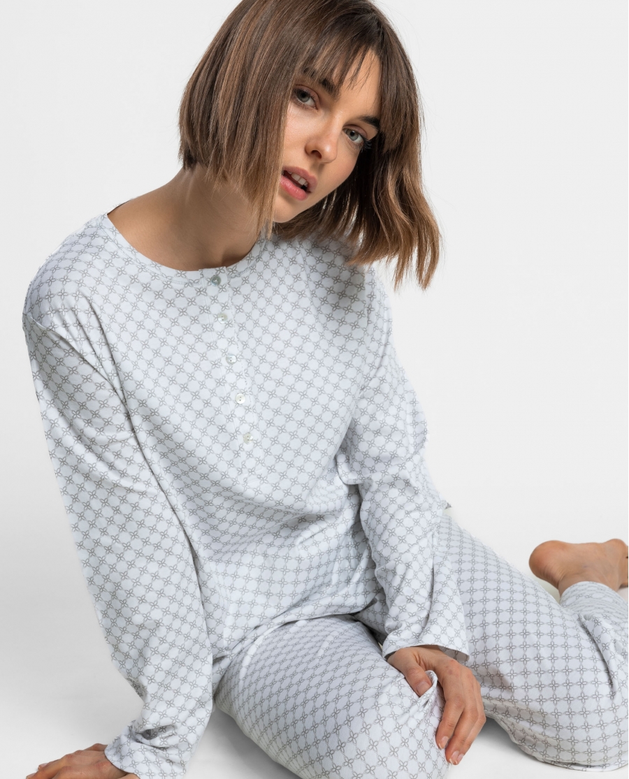 ADMAS CLASSIC Pijama Manga Larga Classic Tapeta Grey Flowers para Mujer PERLA