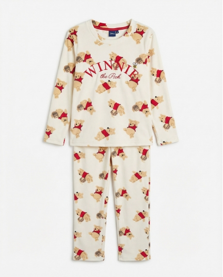 DISNEY Pijama Manga Larga Terciopelo Winnie The Pooh para Niña CRUDO