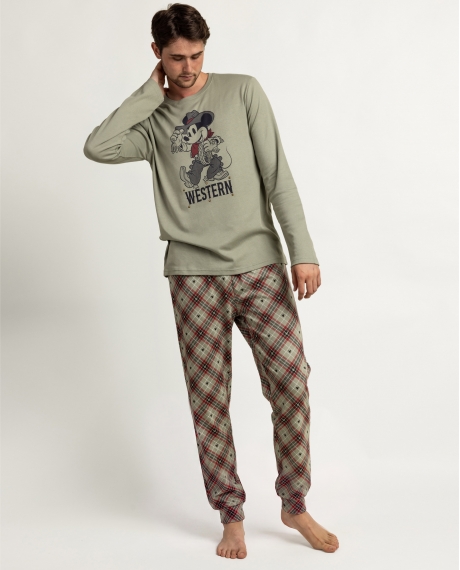 DISNEY Pijama Manga Larga Western para Hombre CAQUI