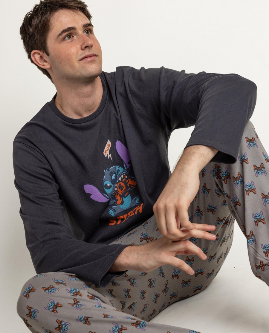 DISNEY Pijama Manga Larga Stitch Arcade para Hombre MARENGO