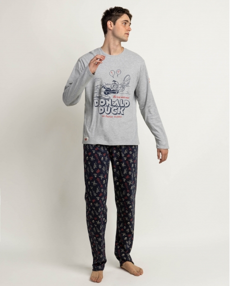 DISNEY Pijama Manga Larga American Classic para Hombre GRIS JASPE